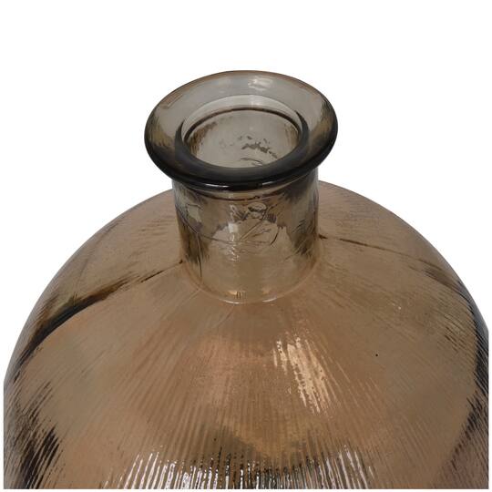 17" Brown Ribbed Spanish Bottle Recycled Glass Vase
